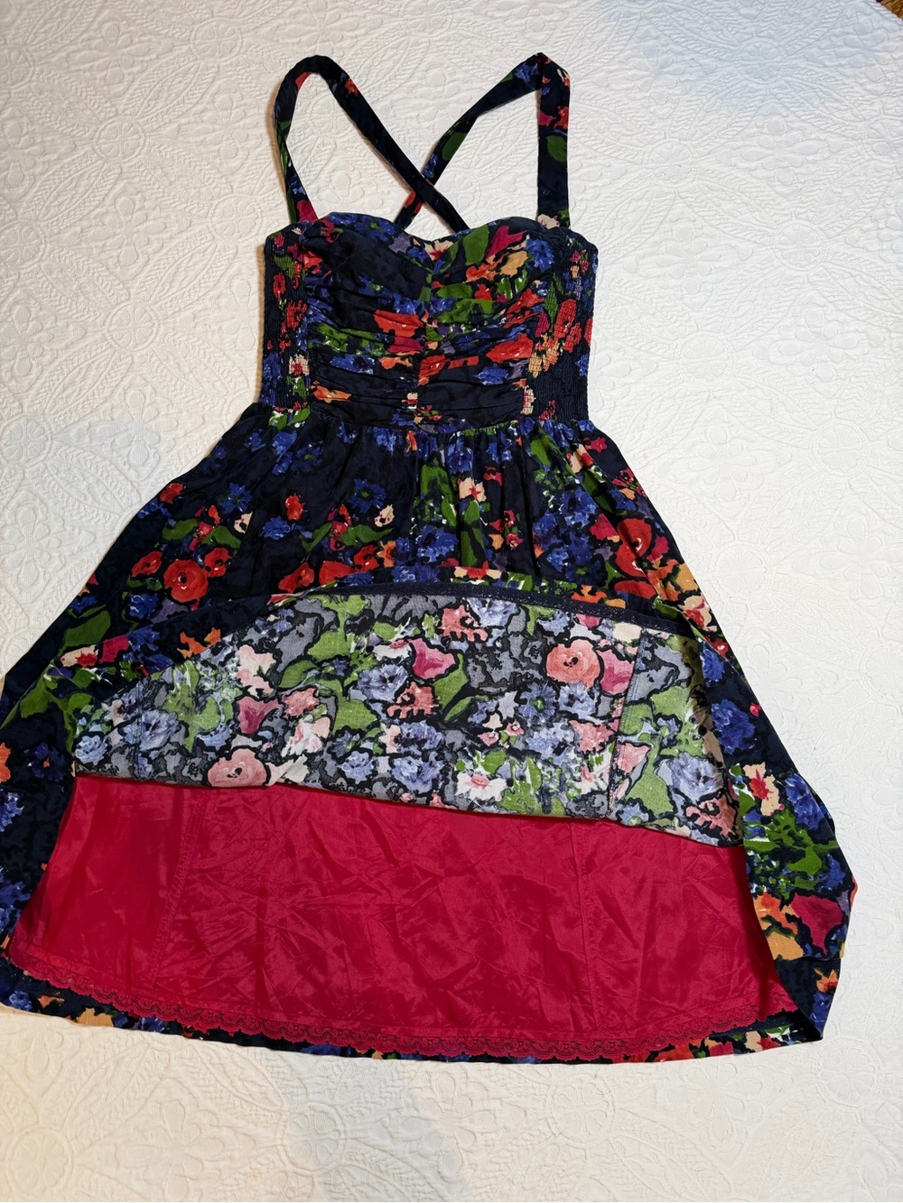 HD in Paris Navy Red Floral Dress romantic soft corduroy US 4 anthropology